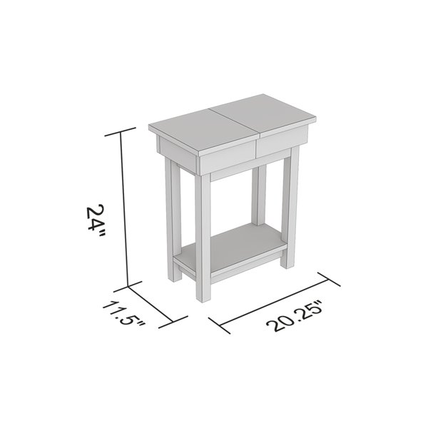 Table d’appoint Safdie & Co., surface coulissante – 24 po x 20 po, gris foncé