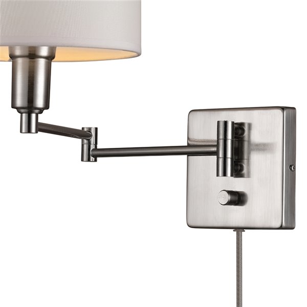 Globe Electric Bernard 1-Light Wall Sconce - Plug-In or Hardwire - Brushed Steel