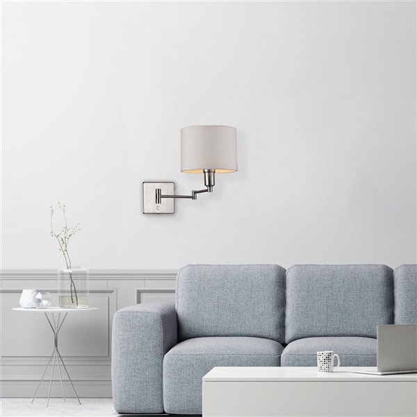 Globe Electric Bernard 1-Light Wall Sconce - Plug-In or Hardwire - Brushed Steel