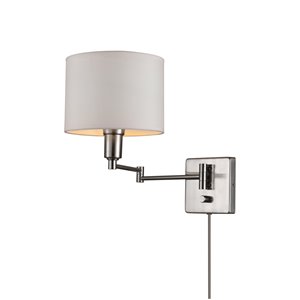 Globe Electric Bernard 1-Light Wall Sconce - Plug-In or Hardwire - Brushed Steel