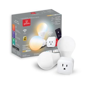 Ensemble de démarrage Wi-Fi intelligent Globe Electric, 1x prise Wi-Fi intelligente, 2x ampoules à DEL intelligentes