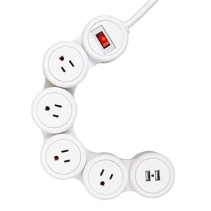 Globe Electric Flexigon White Surge Protector Power Strip - 6-ft