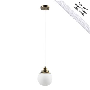 Globe Electric Portland 1-Light Pendant - Satin Brass - Frosted White Glass Shade
