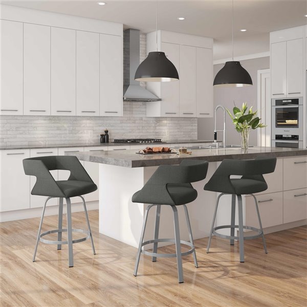 Amisco Harris 30.63-in Swivel Bar Stool - Charcoal Grey Polyester - Glossy Grey Metal