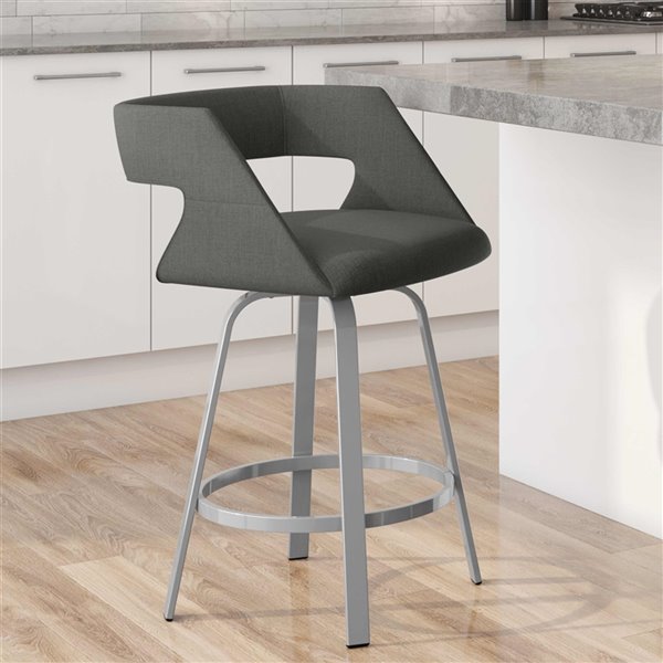 Amisco Harris 30.63-in Swivel Bar Stool - Charcoal Grey Polyester - Glossy Grey Metal