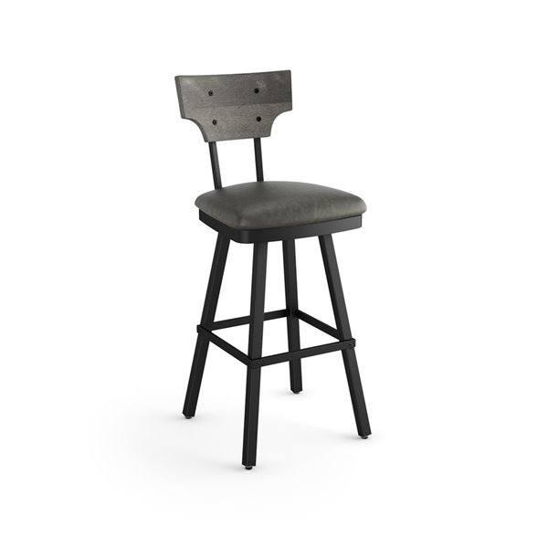 Amisco Gustavson 26.5-in Swivel Counter Stool - Medium Grey Faux Leather - Grey Distressed Wood - Black Metal