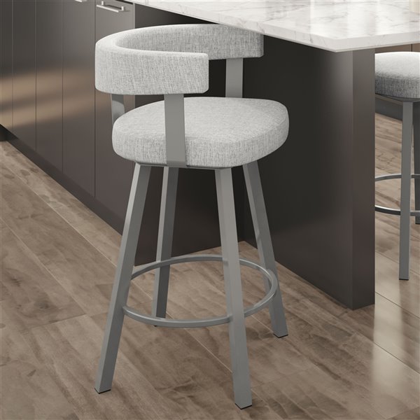 Tabouret de bar pivotant Parker 30,25 po, polyester gris blanc, métal gris lustré