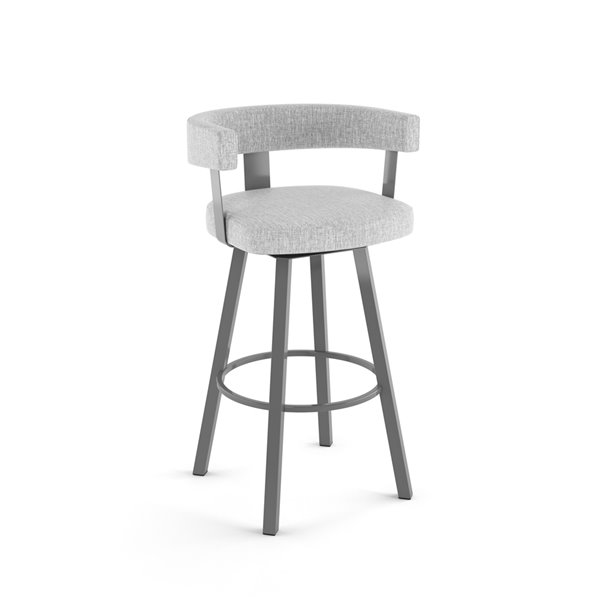 Tabouret de bar pivotant Parker 30,25 po, polyester gris blanc, métal gris lustré