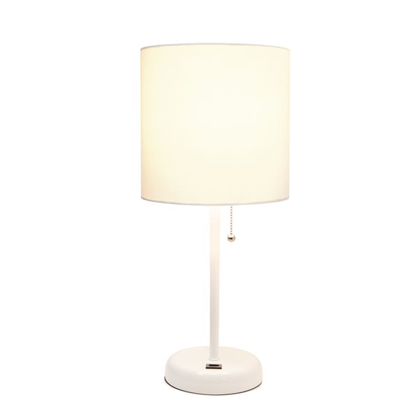 LimeLights Stick Lamp with USB Charging Port and Fabric Shade - 19.5-in - White