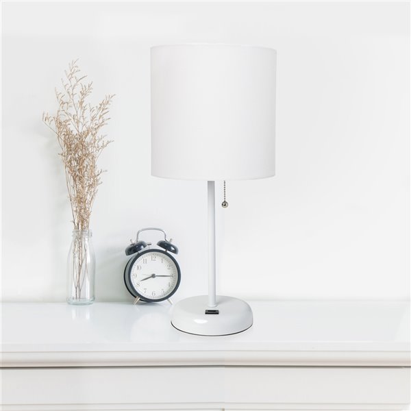 LimeLights Stick Lamp with USB Charging Port and Fabric Shade - 19.5-in - White