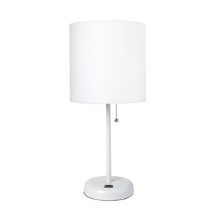 LimeLights Stick Lamp with USB Charging Port and Fabric Shade - 19.5-in - White