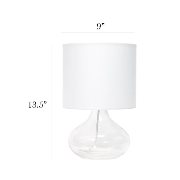 Lampe de table goutte de pluie en verre Simple Designs, 13,5 po, transparente et blanche