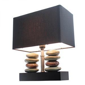 Lampe de table rectangulaire en céramique empilée avec pierre et abat-jour Elegant Designs, 14 po, noire