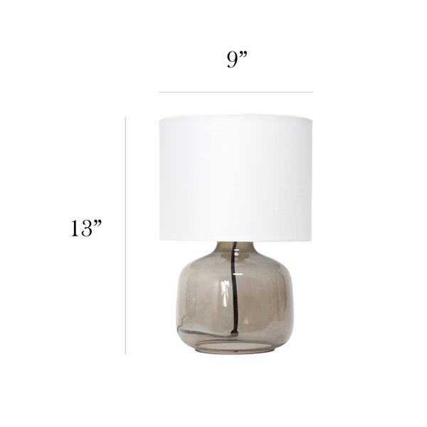 Simple Designs Glass Table Lamp with Fabric Shade - 13-in - Smoke and White