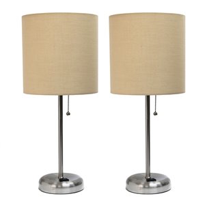 LimeLights 2-Piece Modern/Contemporary Standard Lamp Set with Brown Shades (2 Table Lamps) - Steel Fixtures