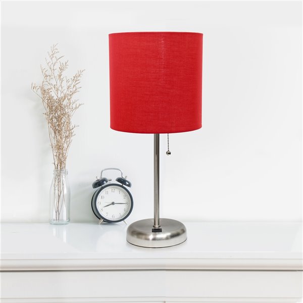 Lampe bâton avec port de charge USB et abat-jour en tissu LimeLights, 19,5 po, rouge