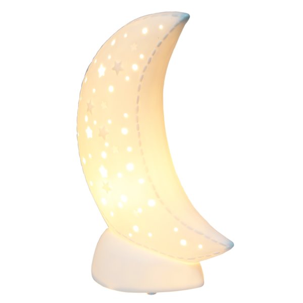 Simple Designs Porcelain Moon Shaped Table Lamp - 10.15-in - White