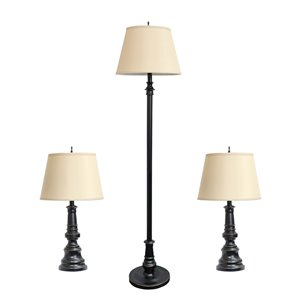 Ensemble stylé traditionnel de 3 lampes Elegant Designs, 1 lampe sur pied et 2 lampes de table, abat-jour brun, bronze