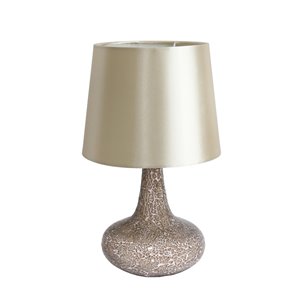 Simple Designs Mosaic Tiled Glass Genie Table Lamp with Fabric Shade - 14.17-in - Champagne