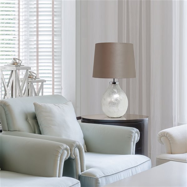 Simple Designs Table Lamp with Fabric Shade - 18-in - Pearl