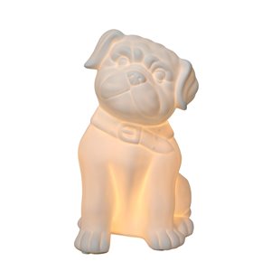 Lampe de table en forme de chiot, porcelaine Simple Designs, 10,62 po, blanche