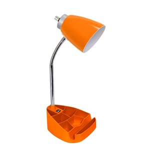 LimeLights Gooseneck Organizer Desk Lamp with Holder and USB Port - Orange