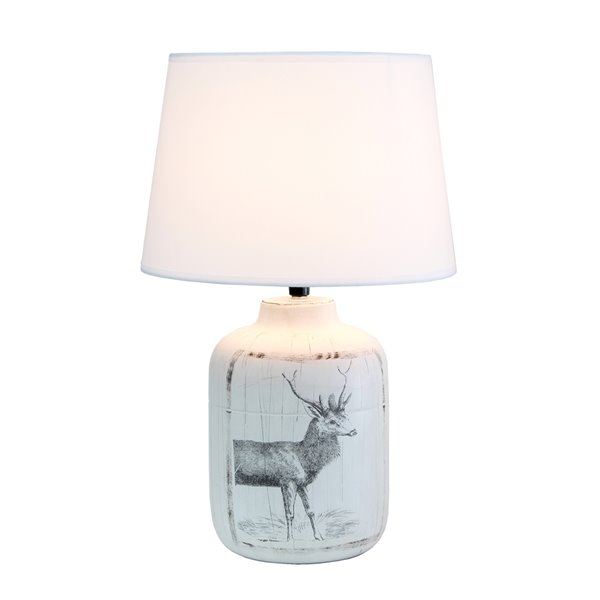 Simple Designs Rustic Deer Ceramic Farmhouse Table Lamp - 17-in - White