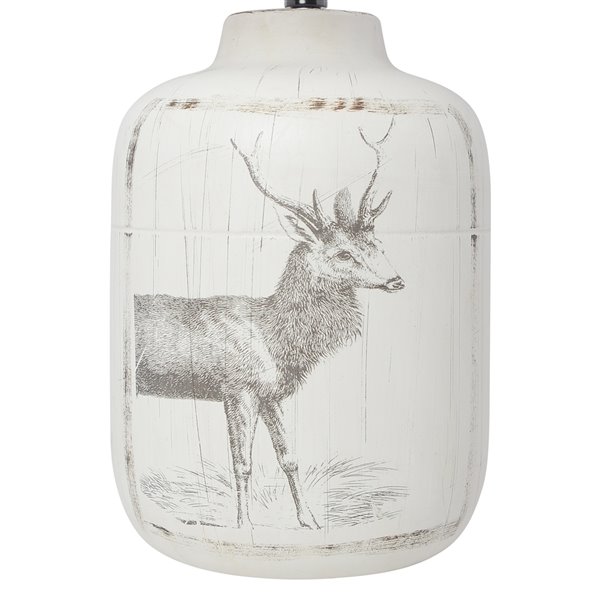 Simple Designs Rustic Deer Ceramic Farmhouse Table Lamp - 17-in - White