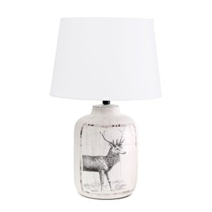 Simple Designs Rustic Deer Ceramic Farmhouse Table Lamp - 17-in - White