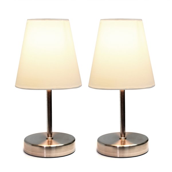 Simple Designs 2-Piece Traditional Standard Lamp Set with White Shades (2 Table Lamps) - Nickel Fixtures