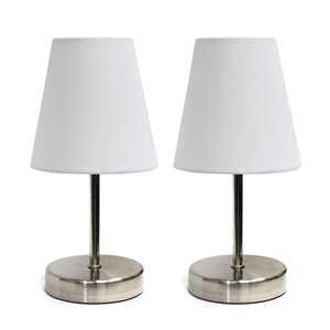 Simple Designs 2-Piece Traditional Standard Lamp Set with White Shades (2 Table Lamps) - Nickel Fixtures