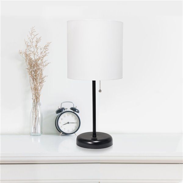 Lampe bâton avec port de charge USB et abat-jour en tissu LimeLights, 19,5 po, blanche et noire