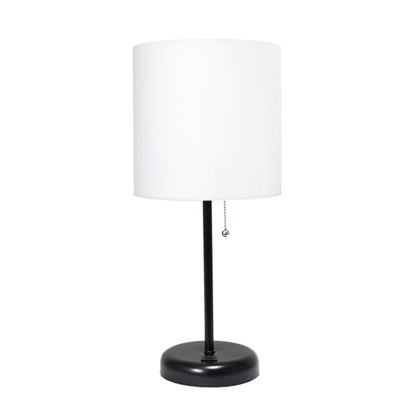 Lampe bâton avec port de charge USB et abat-jour en tissu LimeLights, 19,5 po, blanche et noire