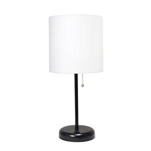 LimeLights Stick Lamp with USB Charging Port and Fabric Shade - 19.5-in - Black Base and White Shade