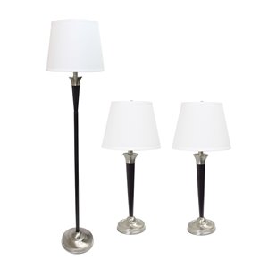 Ensemble moderne/contemporain de 3 lampes Elegant Designs, 1 lampe sur pied et 2 lampes de table, abat-jour blanc, noir