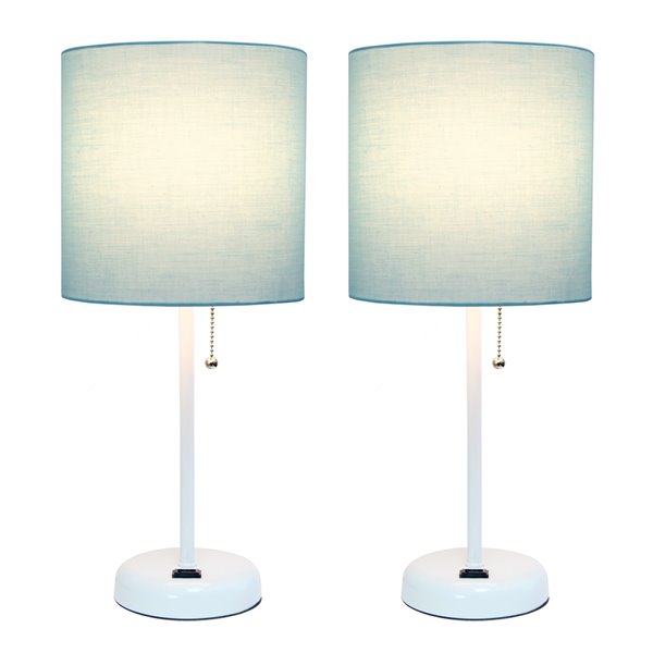 LimeLights 2-Piece Modern/Contemporary Standard Lamp Set with Blue Shades (2 Table Lamps) - White Fixtures