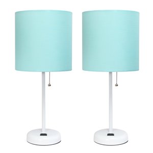 LimeLights 2-Piece Modern/Contemporary Standard Lamp Set with Blue Shades (2 Table Lamps) - White Fixtures