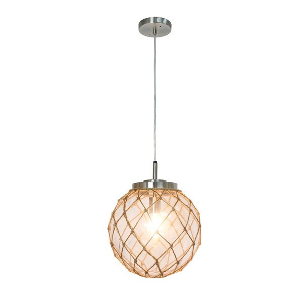 Luminaire suspendu en verre côtier Elegant Designs, nickel brossé et corde naturelle, clair