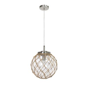 Luminaire suspendu en verre côtier Elegant Designs, nickel brossé et corde naturelle, clair