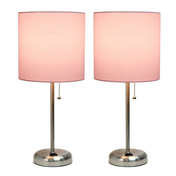 LimeLights 2-Piece Trendy Modern/Contemporary Standard Lamp Set with Pink Shades (2 Table Lamps) - Steel Fixtures