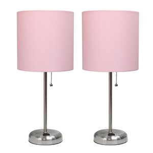 LimeLights 2-Piece Trendy Modern/Contemporary Standard Lamp Set with Pink Shades (2 Table Lamps) - Steel Fixtures