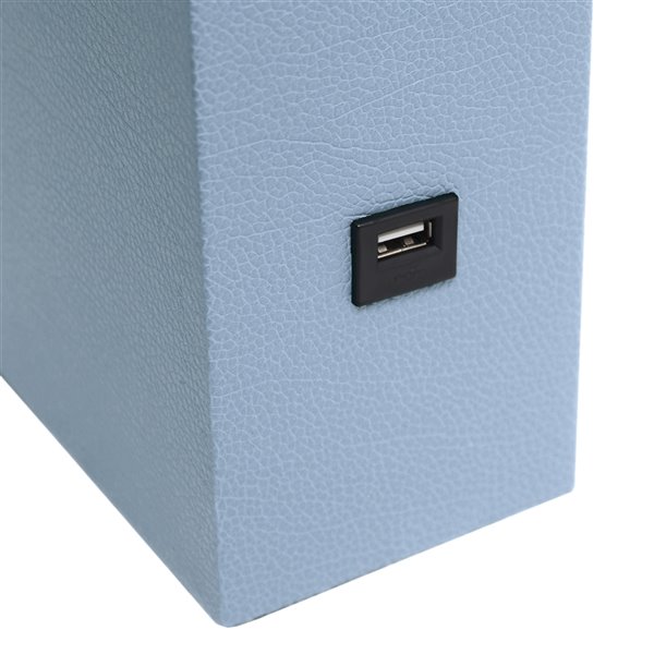 Elegant Designs Modern Leather Table Lamp with USB and Fabric Shade - 21-in - Periwinkle