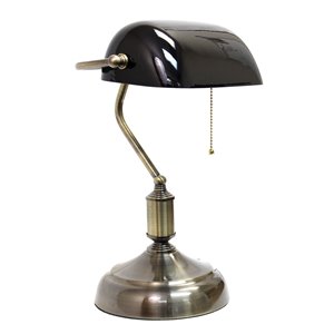 Lampe de bureau style banquier avec abat-jour en verre Simple Designs, 14,75 po, noire