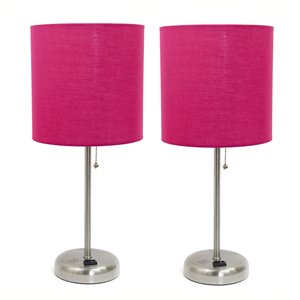 Ensemble moderne/contemporain de 2 lampes LimeLights, 2 lampes de table, abat-jour rose, acier