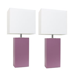 Ensemble tendance moderne/contemporain de 2 lampes Elegant Designs, 2 lampes de table, abat-jour blanc, mauve