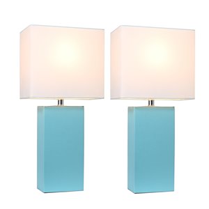 Ensemble moderne/contemporain de 2 lampes Elegant Designs, 2 lampes de table, abat-jour blanc, bleu