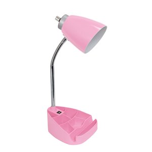 Lampe de bureau organisateur à col de cygne LimeLights avec support et port USB, rose