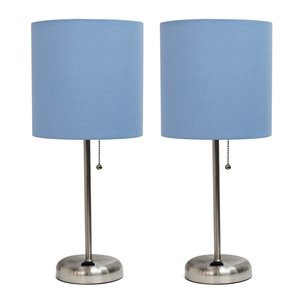 LimeLights 2-Piece Trendy Modern/Contemporary Standard Lamp Set with Blue Shades (2 Table Lamps) - Steel Fixtures