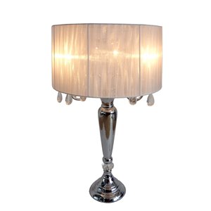 Lampe de table à la mode romantique avec cristaux suspendus Elegant Design, 31 po, chrome et blanche