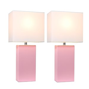 Ensemble chic moderne/contemporain de 2 lampes Elegant Designs, 2 lampes de table, abat-jour blanc, rose